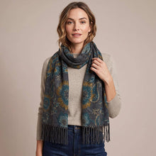 Load image into Gallery viewer, Elegant Floral Paisley Pattern Print Fringe Wrap Scarf: Black,Green
