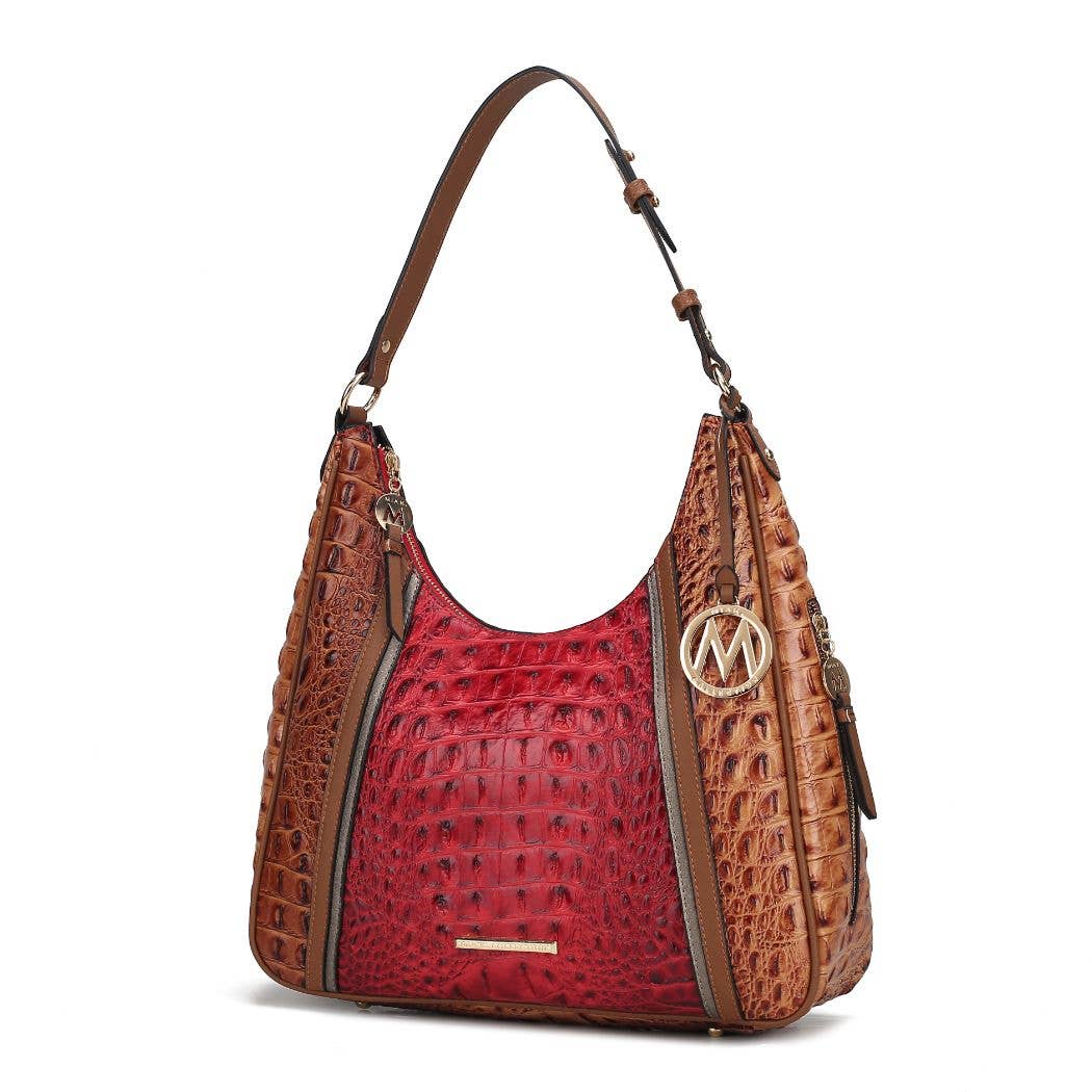 Becket Faux Crocodile Embossed Hobo Shoulder by Mia K: Cognac
