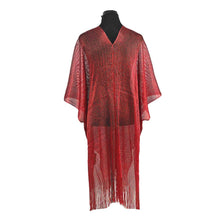 Load image into Gallery viewer, Lightweight Metallic Fringe Flowing Kimono Cover Up: Red
