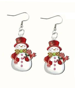 Christmas theme acrylic snowman earring