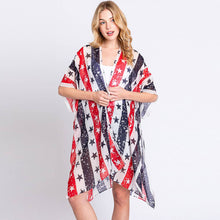 Load image into Gallery viewer, American USA Flag Star Print Kimono Poncho: Striped
