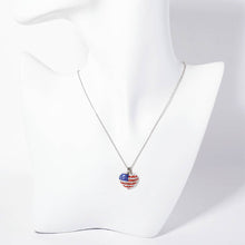 Load image into Gallery viewer, Crystal Paved American USA Flag Heart Pendant Necklace: Silver
