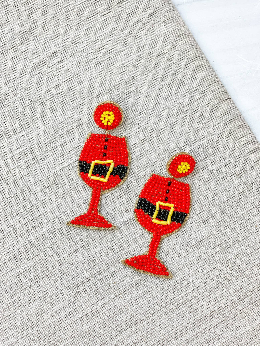 Santa Belt Cocktail Beaded Dangle Earrings