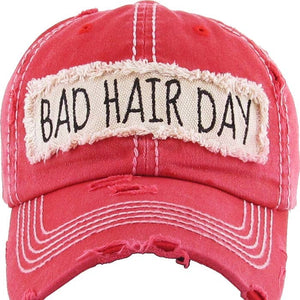 'BAD HAIR DAY' Distressed Cotton Cap