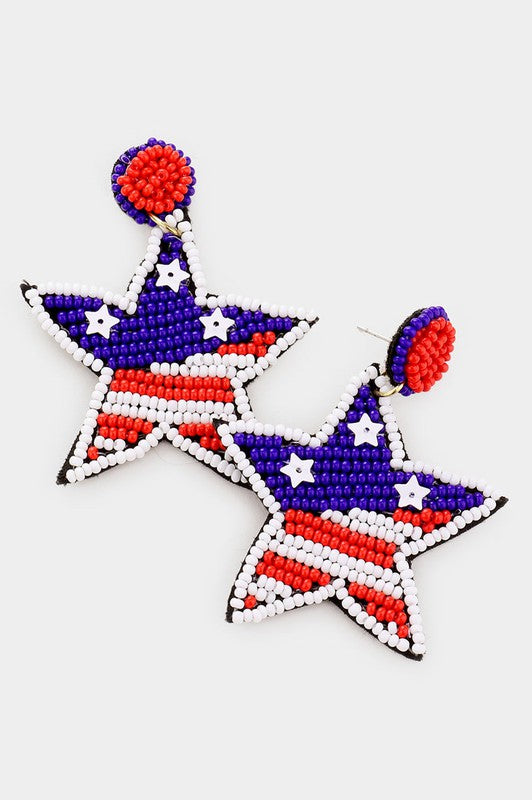 American USA Flag Star Dangle Earrings
