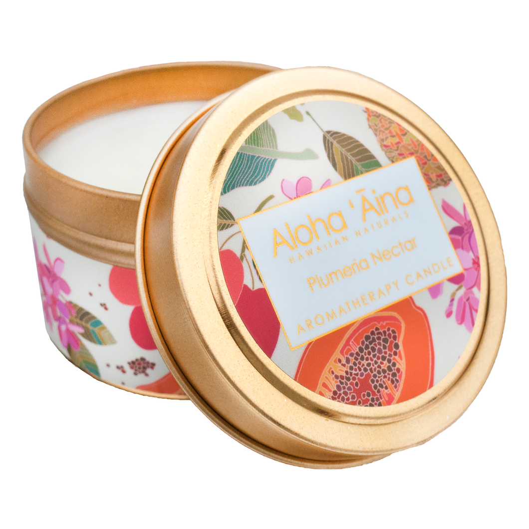 Maui Soap Co. - Aloha 'Aina - Plumeria Nectar Gold Tin Candle