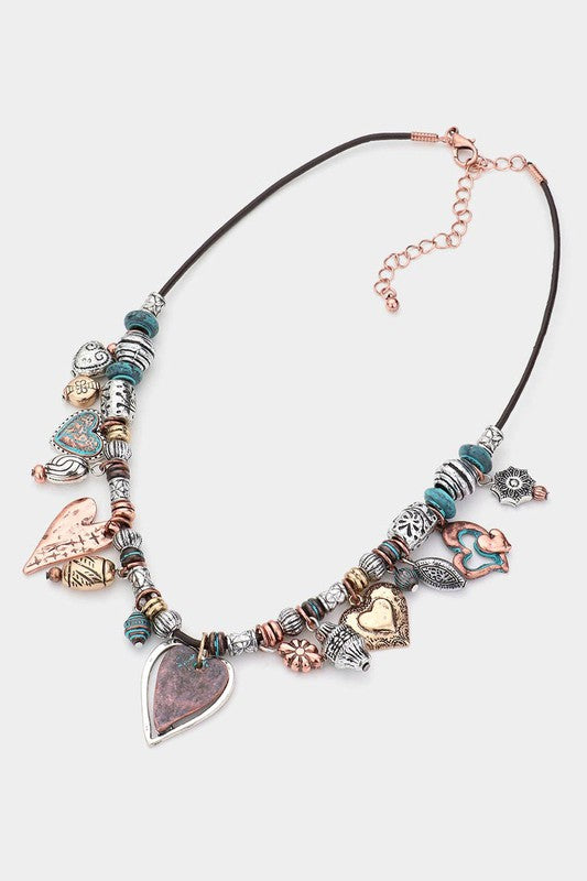 Metal Heart Pendant Cluster Necklace