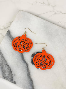 Layered Glitter Pumpkin Dangle Earrings