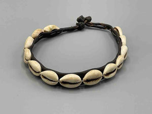 Single Line Cowrie Shell Solid Color Leather Clasp Anklet
