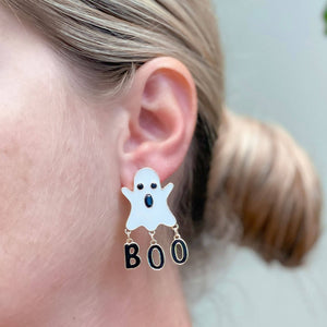 'BOO' Dangle Ghost Enamel Earrings