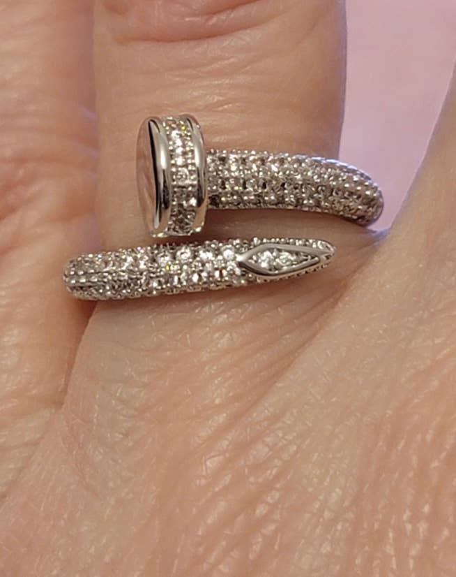 Silver & Crystal Nail Ring: 8
