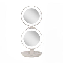 Load image into Gallery viewer, Lighted Travel Mirror with Magnification &amp; Folding-to-Compac: 10X/1X / Round / Taupe
