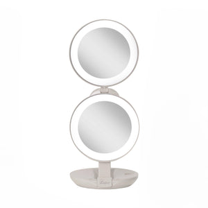 Lighted Travel Mirror with Magnification & Folding-to-Compac: 10X/1X / Round / Taupe