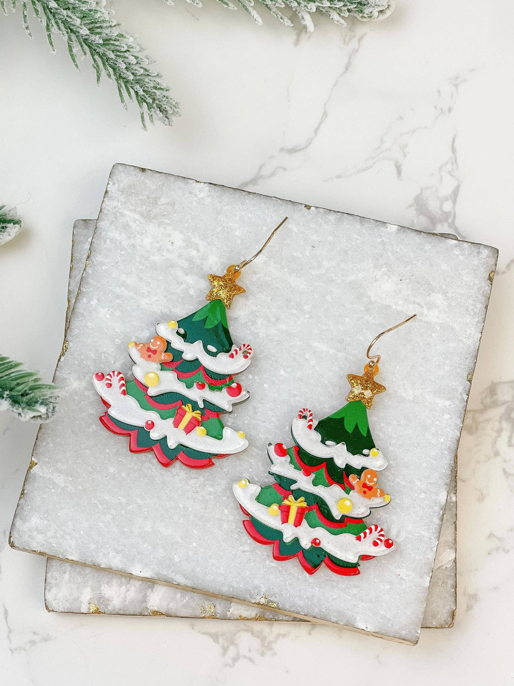 Acrylic Christmas Tree Dangle Earrings