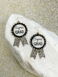 Gold Glitter Ribbon 'Congrats Grad' Dangle Earrings