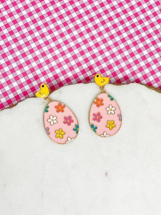 Easter Chick & Floral Egg Post Dangle Earrings