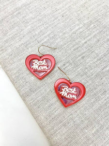 'Best Mom' Acrylic Heart Dangle Earrings