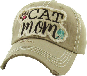 CAT MOM Washed Vintage Ball Cap: KHK