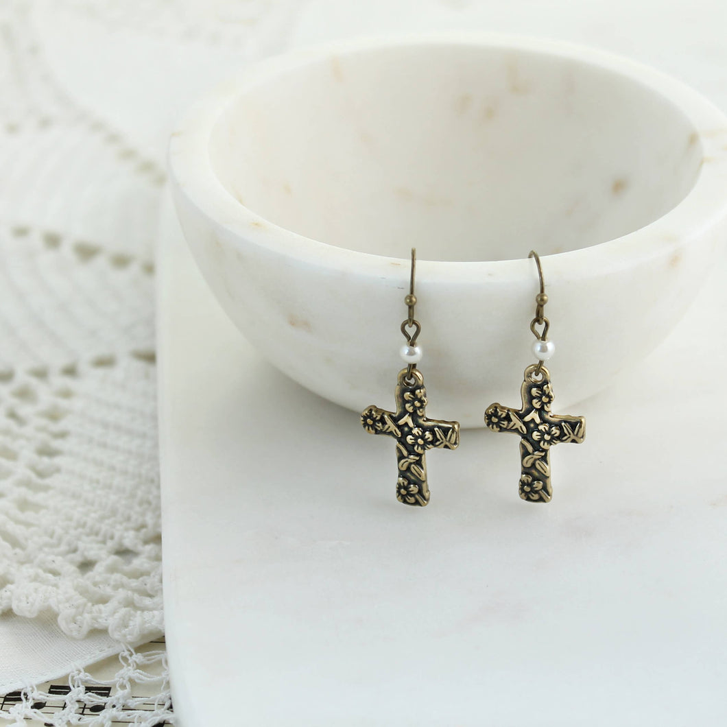 Seasons Jewelry - Floral Cross Earrings