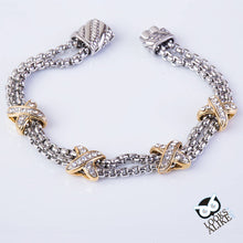 Load image into Gallery viewer, Two Tone Crystal X Station Bracelet
