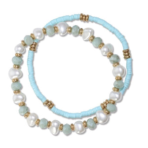 Bracelet-Two Strand Mint w Pearls