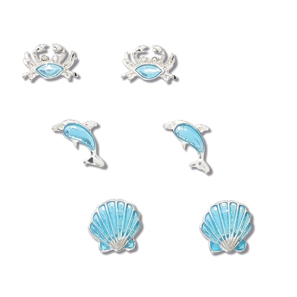 Earrings-Aqua Silver Triple