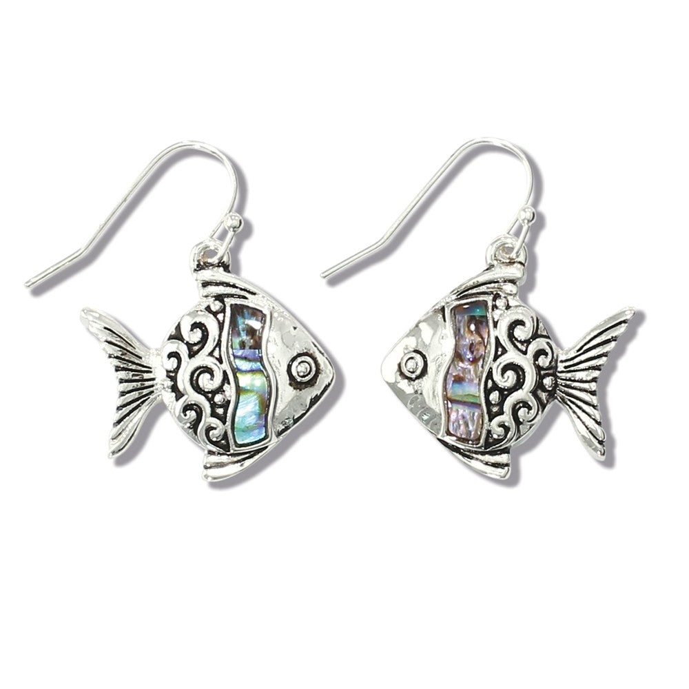 Earrings-Silver Fish w Abalone