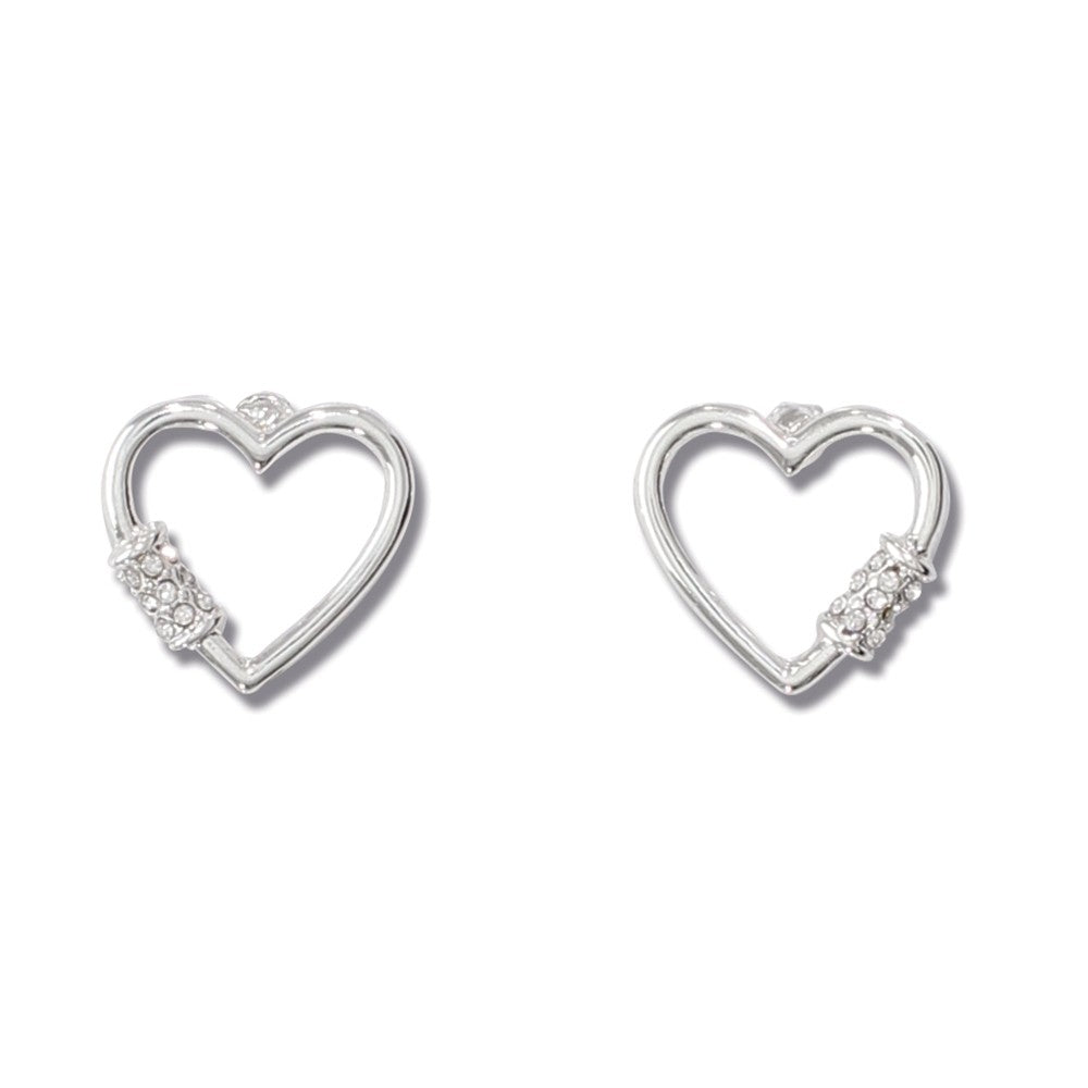 Earrings-Silver Hearts w Crystals