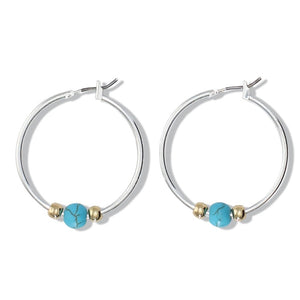 Earrings-Silver Hoops w Turquoise