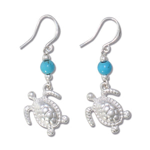 Earrings-Silver Turtles w Turquoise