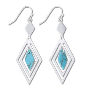 Earrings-Turquoise and Matte Silver