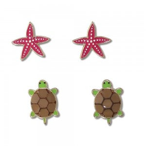 Earrings-Duo w Starfish and Turtles