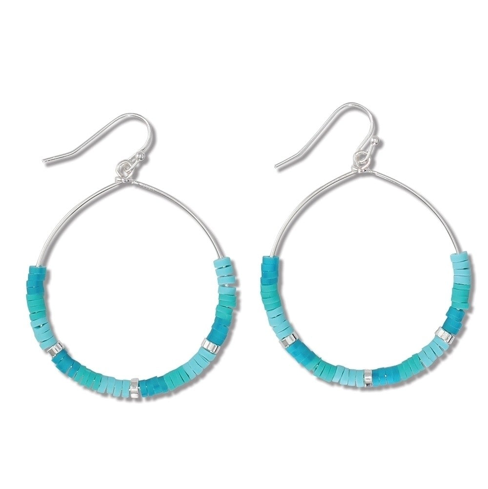 Periwinkle Silver circle earrings with turquoise beads