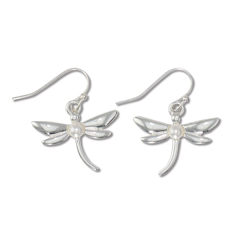 Earrings-Silver Dragonfly w Pearl