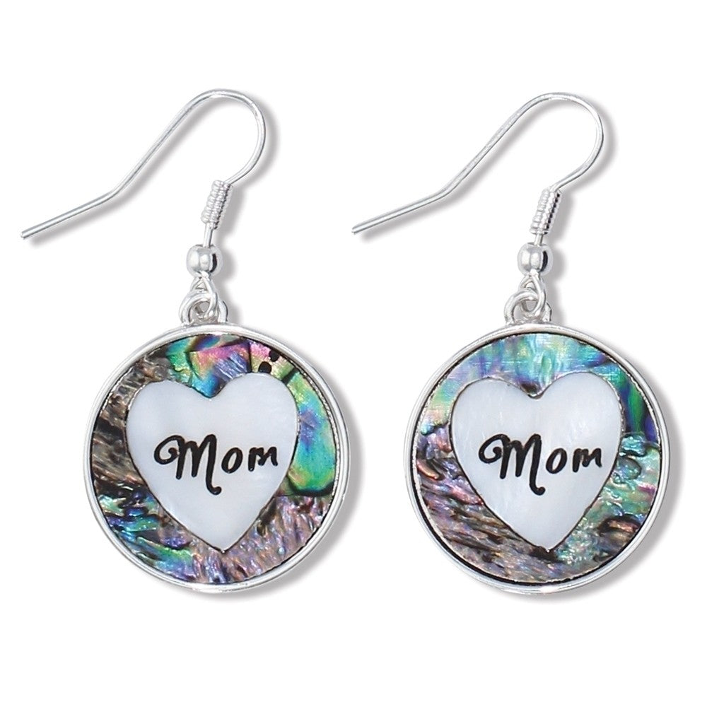 Earrings-Abalone and Mother of Pearl Mom Heart