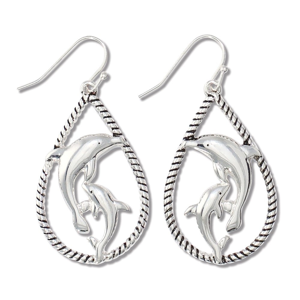 Periwinkle Dolphins Silver Teardrop Earrings