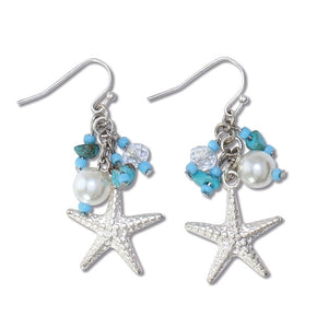 Earrings-Silver Starfish with Turq