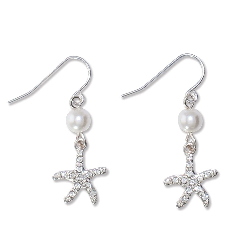 Earrings-Crystal Starfish w Pearl
