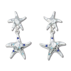 Earrings-Silver Double Starfish