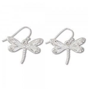 Earrings-Silver Dragonfly w Crystal
