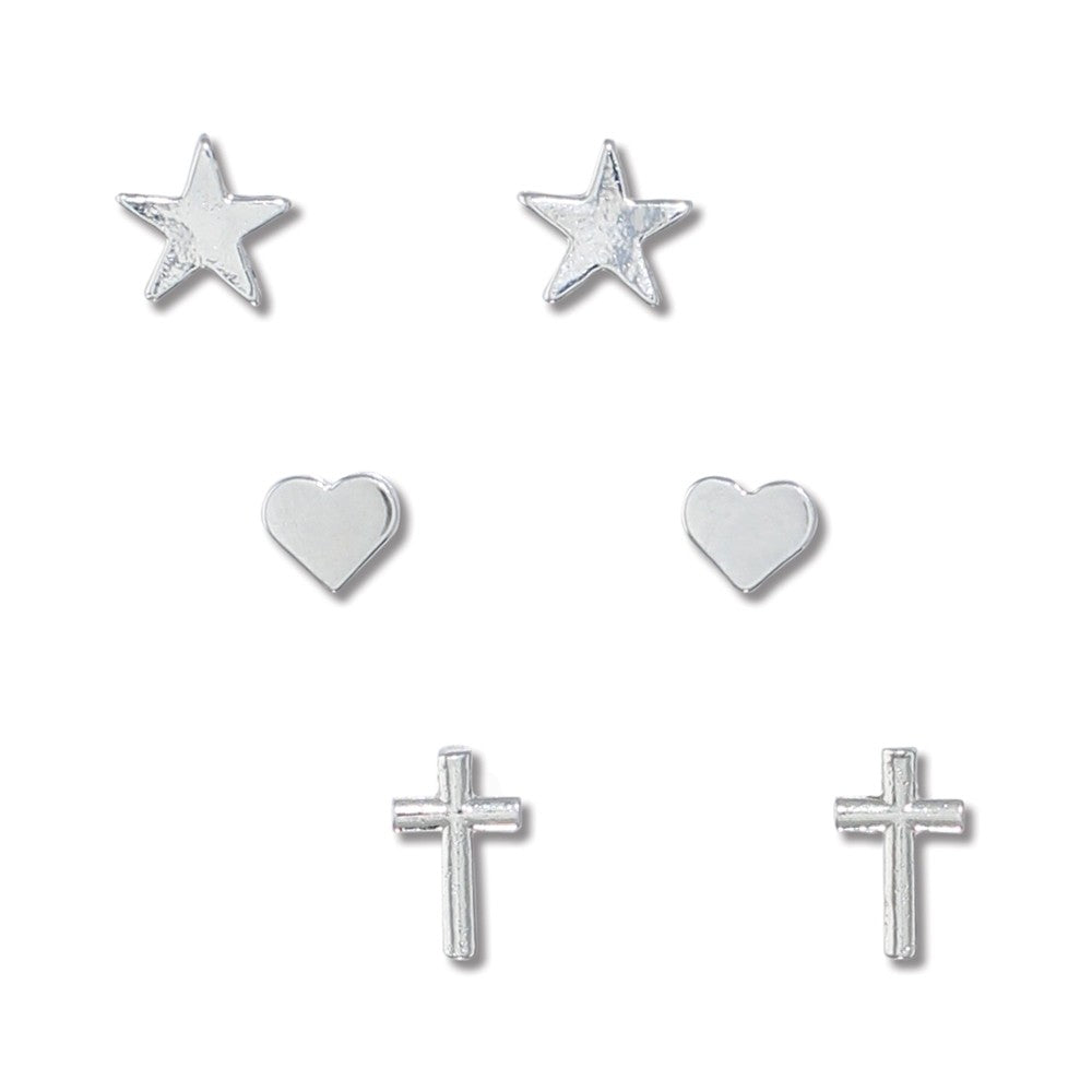 Earrings-Silver Star Heart Cross
