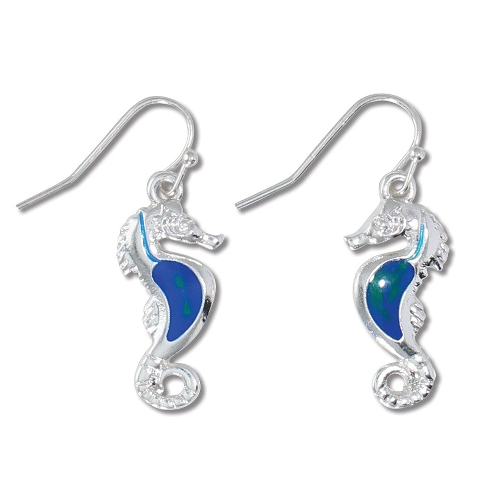 Earrings-Blue Enamel Seahorse