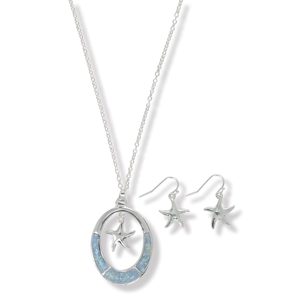 Periwinkle Necklace Set-Starfish in Oval Pendant