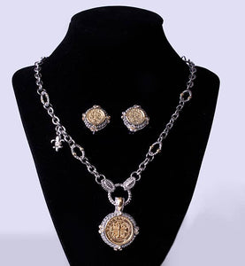 French Coin Necklace & Earring Set