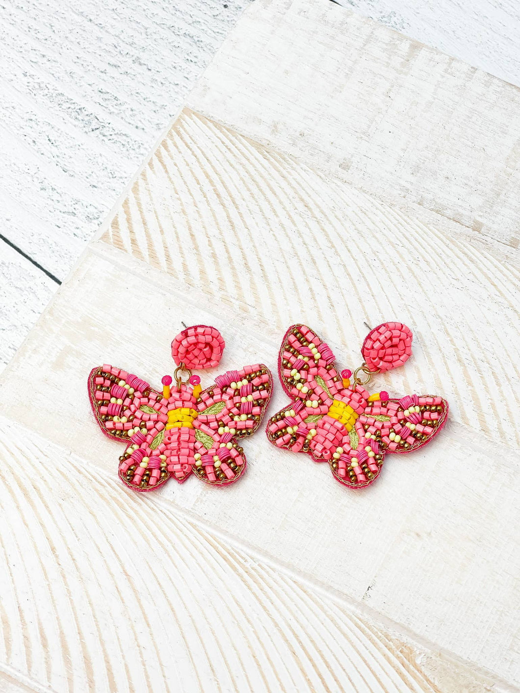 Prep Obsessed Wholesale - Seed Bead Butterfly Dangle Earrings - Hot Pink