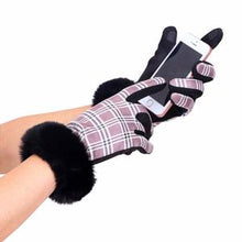 Load image into Gallery viewer, BLACK &amp; COCO PLAID FUR-TRIMMED TEXTING GLOVES
