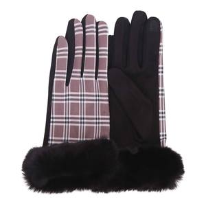 BLACK & COCO PLAID FUR-TRIMMED TEXTING GLOVES