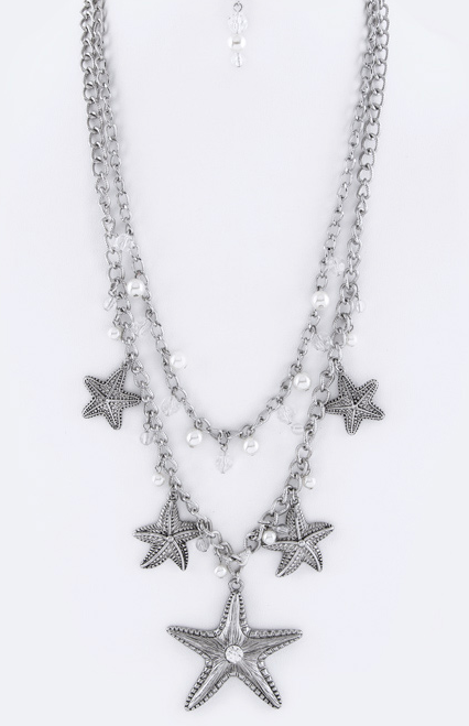 Pearls & Starfish Charms Layer Necklace Set