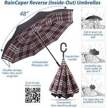 Load image into Gallery viewer, RAINCAPER BLACK/COCO PLAID REVERSE UMBRELLA
