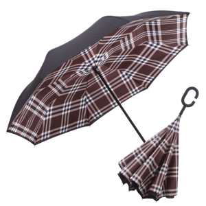 RAINCAPER BLACK/COCO PLAID REVERSE UMBRELLA
